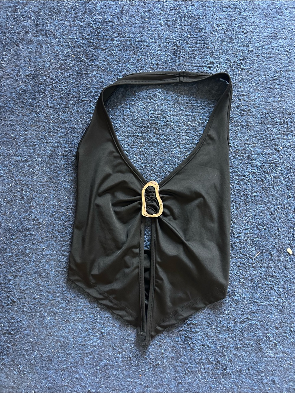 Black Halter Neck Top with Silver Ring Accent